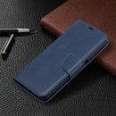 For Samsung Galaxy A12 Retro Lambskin Texture Pure Color Horizontal Flip PU Leather Case with Holder & Card Slots & Wallet & Lanyard(Blue)