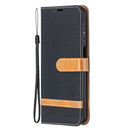 For Samsung Galaxy A12 Lite Color Matching Denim Texture Horizontal Flip Leather Case with Holder & Card Slots & Wallet & Lanyard(Black)
