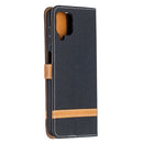 For Samsung Galaxy A12 Lite Color Matching Denim Texture Horizontal Flip Leather Case with Holder & Card Slots & Wallet & Lanyard(Black)