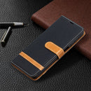 For Samsung Galaxy A12 Lite Color Matching Denim Texture Horizontal Flip Leather Case with Holder & Card Slots & Wallet & Lanyard(Black)