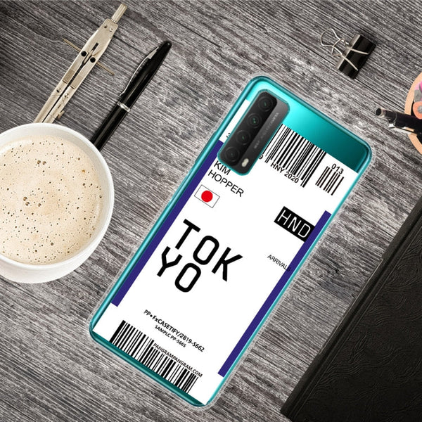 For Huawei P Smart 2021 / Y7A Boarding Pass Series TPU Phone Protective Case(Flag Tokyo)