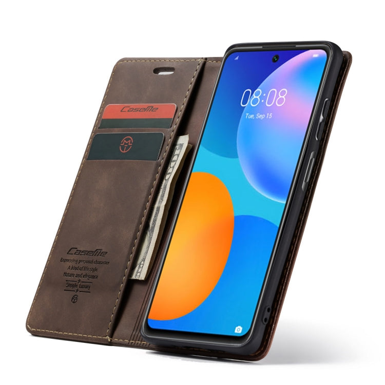 For Huawei P Smart 2021 CaseMe-013 Multifunctional Retro Frosted Horizontal Flip Leather Case with Card Slot & Holder & Wallet(Coffee)