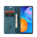 For Huawei P Smart 2021 CaseMe-013 Multifunctional Retro Frosted Horizontal Flip Leather Case with Card Slot & Holder & Wallet(Blue)