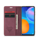 For Huawei P Smart 2021 CaseMe-013 Multifunctional Retro Frosted Horizontal Flip Leather Case with Card Slot & Holder & Wallet(Wine Red)