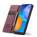 For Huawei P Smart 2021 CaseMe-013 Multifunctional Retro Frosted Horizontal Flip Leather Case with Card Slot & Holder & Wallet(Wine Red)