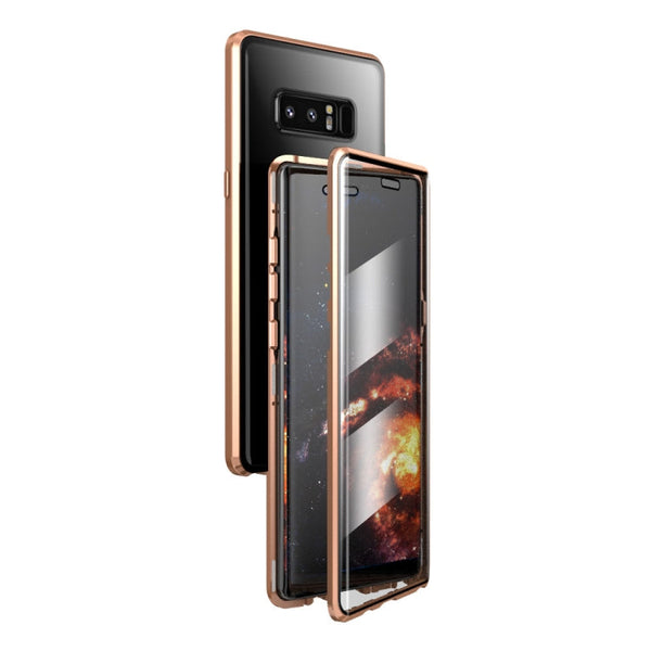 For Samsung Galaxy Note 8 Magnetic Metal Frame Double-sided Tempered Glass Case(Gold)