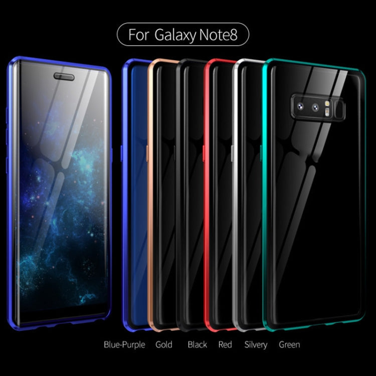 For Samsung Galaxy Note 8 Magnetic Metal Frame Double-sided Tempered Glass Case(Gold)