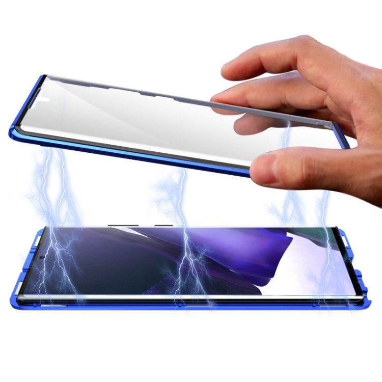 For Samsung Galaxy Note20 Ultra Magnetic Metal Frame Double-sided Tempered Glass Case(Blue)