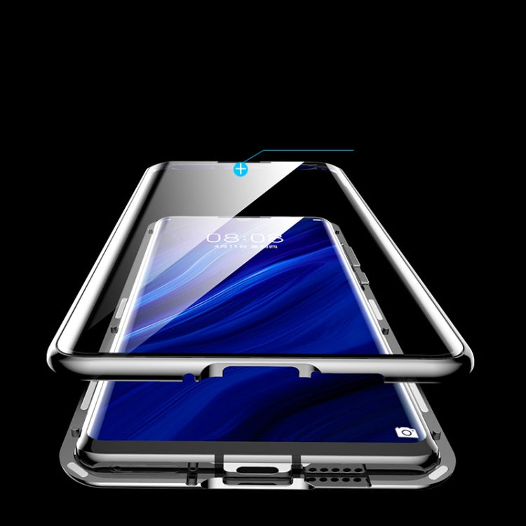 For Huawei P30 Pro Magnetic Metal Frame Double-sided Tempered Glass Case(Black)