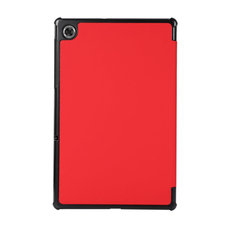 3-folding Skin Texture Horizontal Flip TPU + PU Leather Case with Holder For Lenovo M10 Plus(Red)