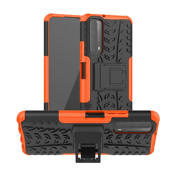 For Huawei P Smart(2021)/Y7a Tire Texture Shockproof TPU+PC Protective Case with Holder(Orange)