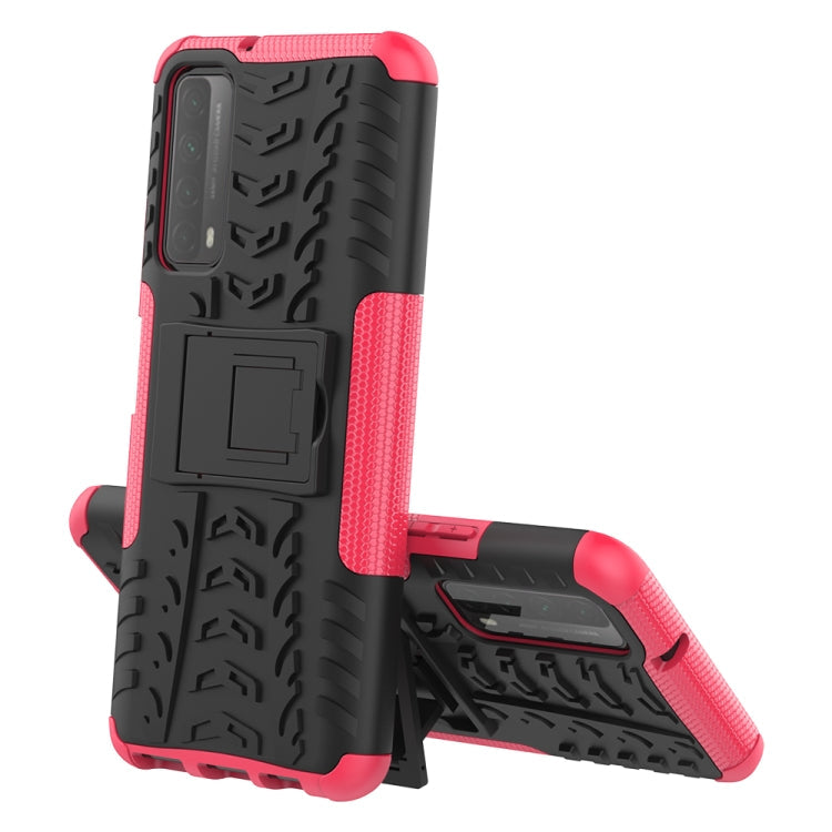 For Huawei P Smart(2021)/Y7a Tire Texture Shockproof TPU+PC Protective Case with Holder(Pink)