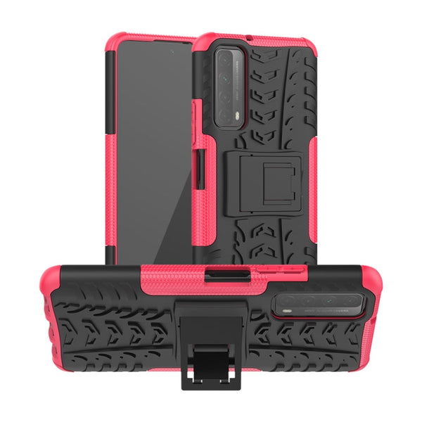 For Huawei P Smart(2021)/Y7a Tire Texture Shockproof TPU+PC Protective Case with Holder(Pink)