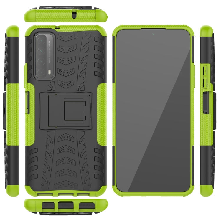 For Huawei P Smart(2021)/Y7a Tire Texture Shockproof TPU+PC Protective Case with Holder(Green)
