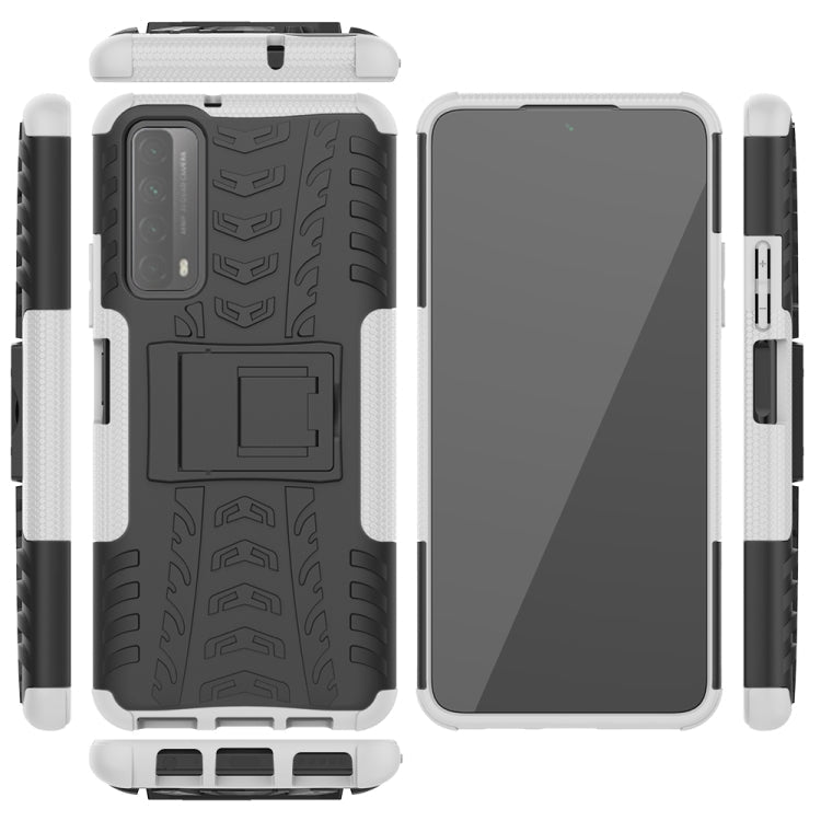 For Huawei P Smart(2021)/Y7a Tire Texture Shockproof TPU+PC Protective Case with Holder(White)