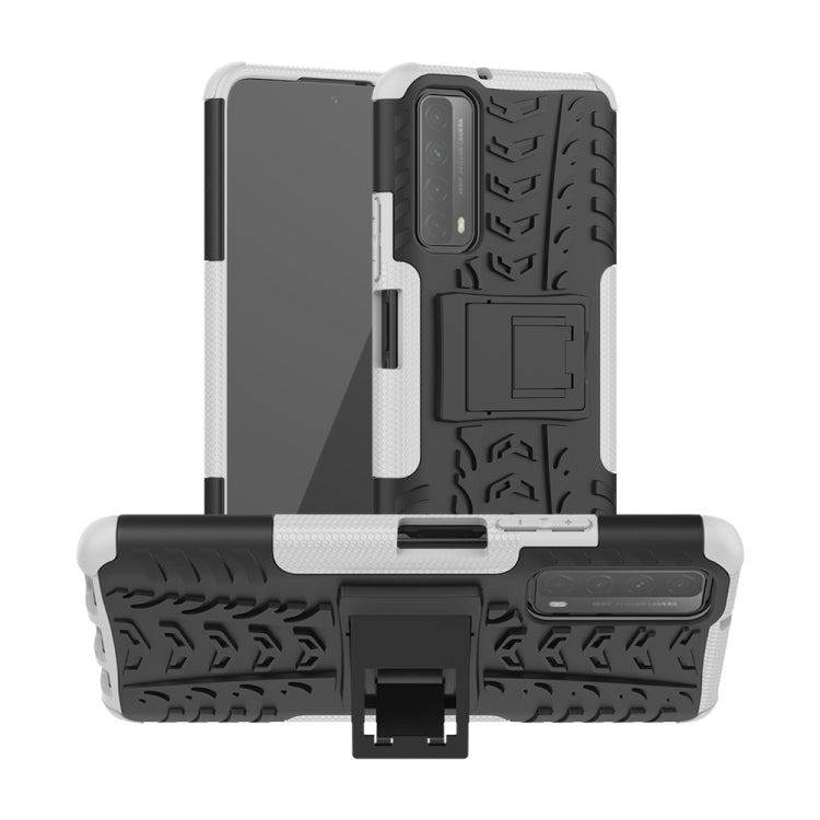 For Huawei P Smart(2021)/Y7a Tire Texture Shockproof TPU+PC Protective Case with Holder(White)