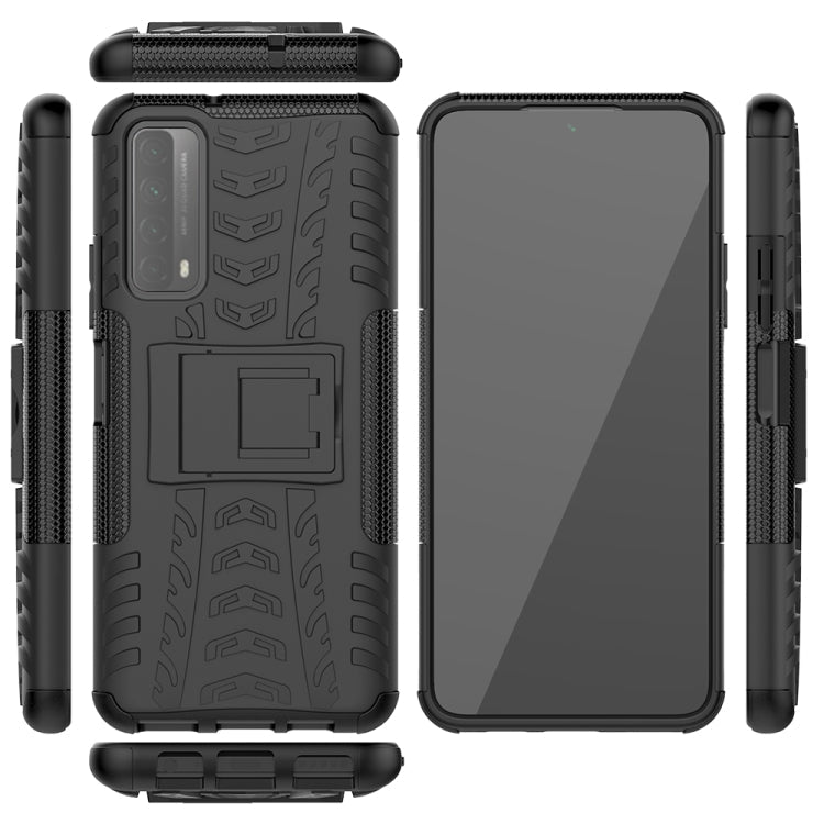 For Huawei P Smart(2021)/Y7a Tire Texture Shockproof TPU+PC Protective Case with Holder(Black)