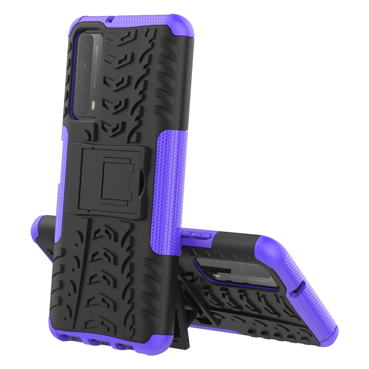 For Huawei P Smart(2021)/Y7a Tire Texture Shockproof TPU+PC Protective Case with Holder(Purple)