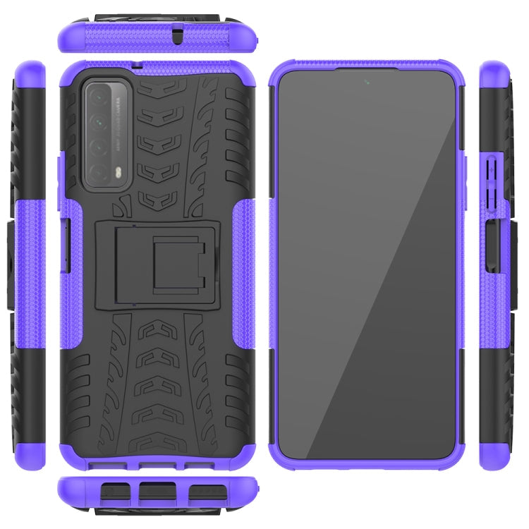 For Huawei P Smart(2021)/Y7a Tire Texture Shockproof TPU+PC Protective Case with Holder(Purple)
