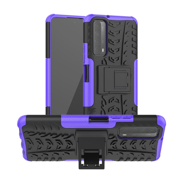 For Huawei P Smart(2021)/Y7a Tire Texture Shockproof TPU+PC Protective Case with Holder(Purple)