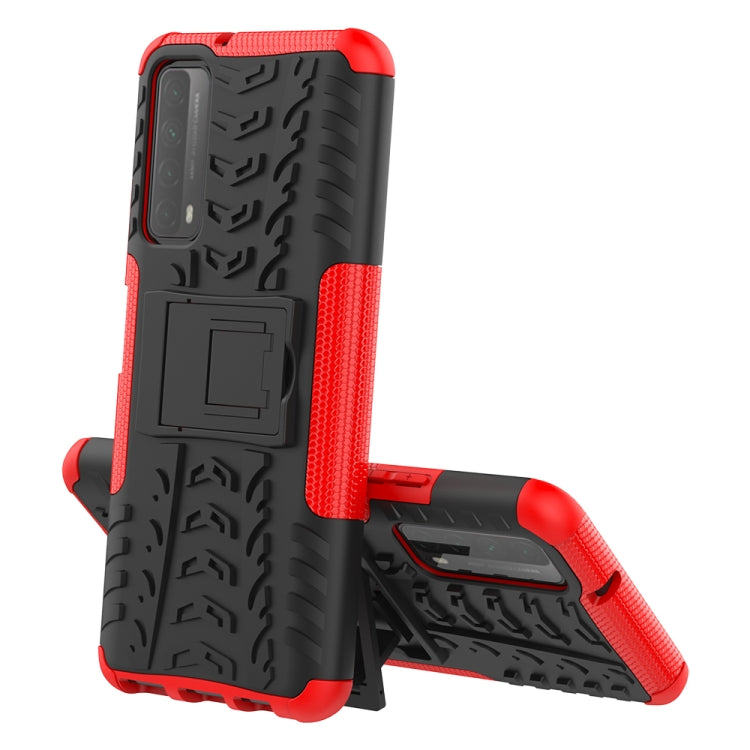 For Huawei P Smart(2021)/Y7a Tire Texture Shockproof TPU+PC Protective Case with Holder(Red)
