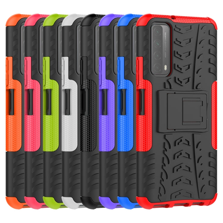 For Huawei P Smart(2021)/Y7a Tire Texture Shockproof TPU+PC Protective Case with Holder(Red)