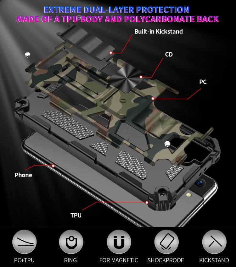 For Samsung Galaxy S21 Ultra 5G Camouflage Armor Shockproof TPU + PC Magnetic Protective Case with Holder(Army Green)