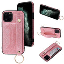For iPhone 12 Pro Max Glitter Powder PU+TPU Shockproof Protective Case with Holder & Card Slots & Wrist Strap(Pink)