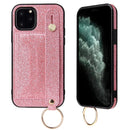 For iPhone 12 Pro Max Glitter Powder PU+TPU Shockproof Protective Case with Holder & Card Slots & Wrist Strap(Pink)