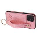 For iPhone 12 Pro Max Glitter Powder PU+TPU Shockproof Protective Case with Holder & Card Slots & Wrist Strap(Pink)