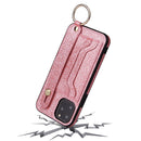 For iPhone 12 Pro Max Glitter Powder PU+TPU Shockproof Protective Case with Holder & Card Slots & Wrist Strap(Pink)