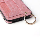 For iPhone 12 Pro Max Glitter Powder PU+TPU Shockproof Protective Case with Holder & Card Slots & Wrist Strap(Pink)