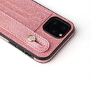 For iPhone 12 Pro Max Glitter Powder PU+TPU Shockproof Protective Case with Holder & Card Slots & Wrist Strap(Pink)