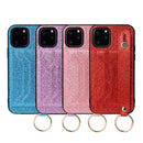 For iPhone 12 Pro Max Glitter Powder PU+TPU Shockproof Protective Case with Holder & Card Slots & Wrist Strap(Pink)