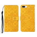 Ethnic Style Embossed Pattern Horizontal Flip Leather Case with Holder & Card Slots & Wallet & Lanyard For iPhone 8 Plus / 7 Plus(Yellow)