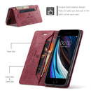 AutSpace A01 Retro Skin-feel Crazy Horse Texture Horizontal Flip Leather Case with Holder & Card Slots & Wallet & RFID For iPhone SE 2022 / SE 2020 / 8 / 7(Wine Red)