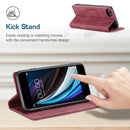 AutSpace A01 Retro Skin-feel Crazy Horse Texture Horizontal Flip Leather Case with Holder & Card Slots & Wallet & RFID For iPhone SE 2022 / SE 2020 / 8 / 7(Wine Red)