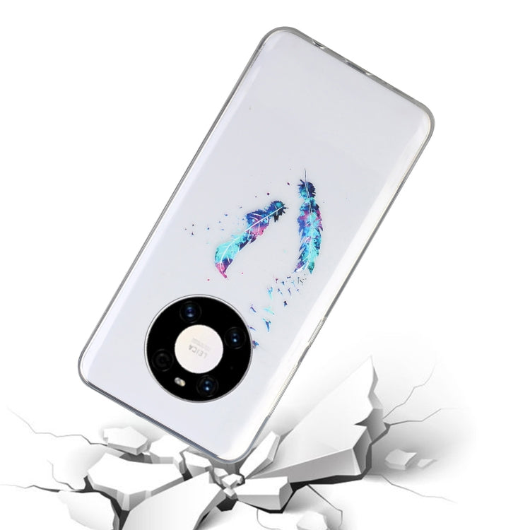 For Huawei Mate 40 Pro Coloured Drawing Pattern Transparent TPU Protective Case(Feather)