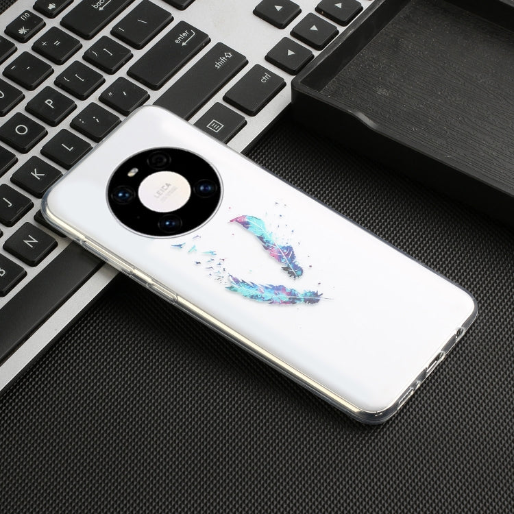 For Huawei Mate 40 Pro Coloured Drawing Pattern Transparent TPU Protective Case(Feather)