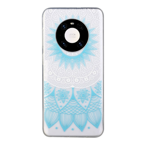 For Huawei Mate 40 Pro Coloured Drawing Pattern Transparent TPU Protective Case(Blue Flower)