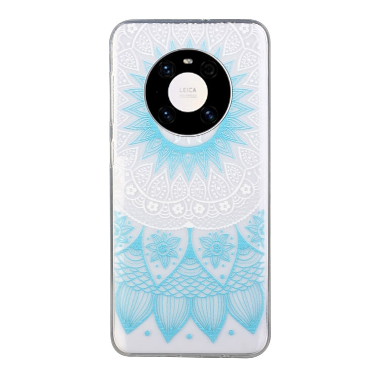 For Huawei Mate 40 Pro Coloured Drawing Pattern Transparent TPU Protective Case(Blue Flower)
