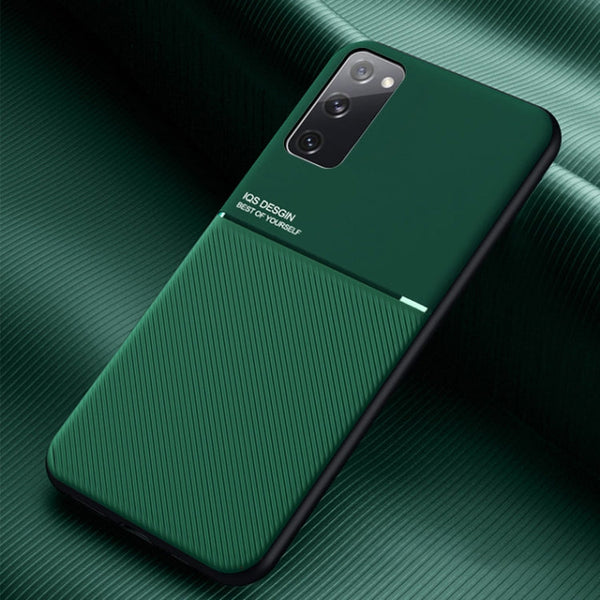 For Samsung Galaxy S20 FE Classic Tilt Strip Grain Magnetic Shockproof PC + TPU Case(Dark Green)