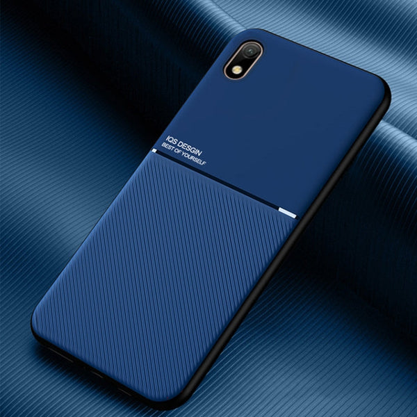 For Samsung Galaxy A01 Core Classic Tilt Strip Grain Magnetic Shockproof PC + TPU Case(Blue)