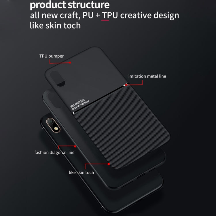 For Samsung Galaxy A01 Core Classic Tilt Strip Grain Magnetic Shockproof PC + TPU Case(Blue)