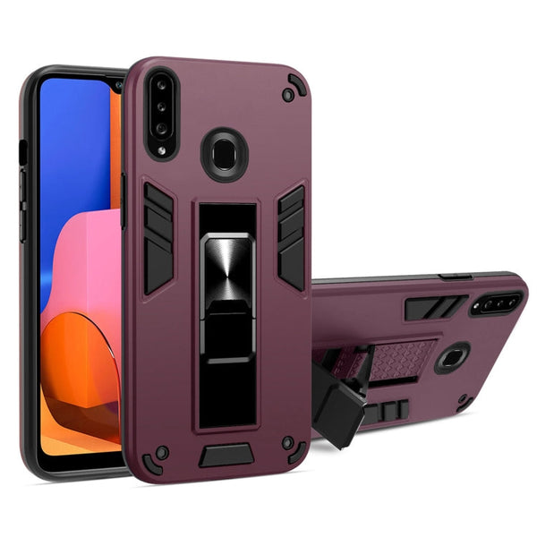 For Samsung Galaxy A20s 2 in 1 PC + TPU Shockproof Protective Case with Invisible Holder(Wine Red)