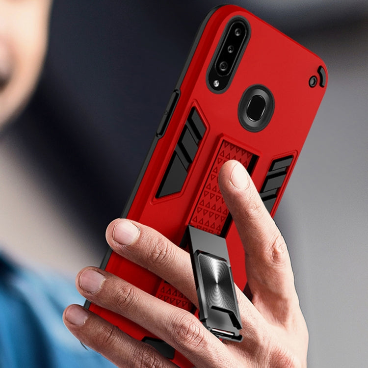 For Samsung Galaxy A20s 2 in 1 PC + TPU Shockproof Protective Case with Invisible Holder(Wine Red)