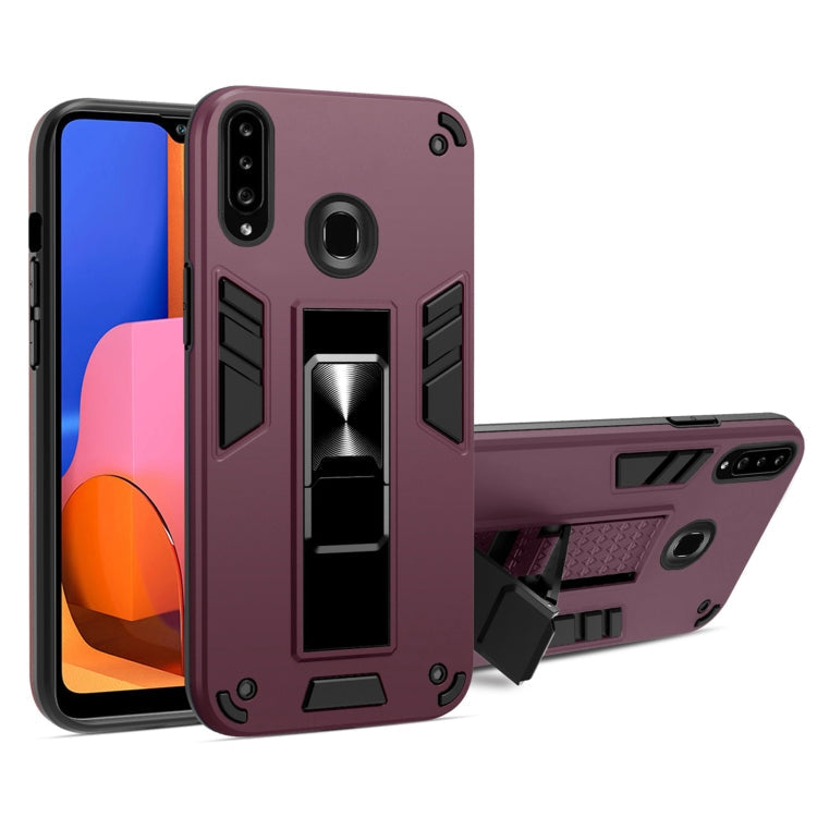For Samsung Galaxy A20s 2 in 1 PC + TPU Shockproof Protective Case with Invisible Holder(Wine Red)