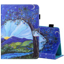 For 7 inch Tablet PC Universal Sewing Thread Horizontal Painted Flat Leather Case with Pen Cover & Anti Skid Strip & Card Slot & Holder(Sunrise With Tree)