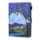 For 7 inch Tablet PC Universal Sewing Thread Horizontal Painted Flat Leather Case with Pen Cover & Anti Skid Strip & Card Slot & Holder(Sunrise With Tree)