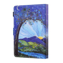 For 7 inch Tablet PC Universal Sewing Thread Horizontal Painted Flat Leather Case with Pen Cover & Anti Skid Strip & Card Slot & Holder(Sunrise With Tree)